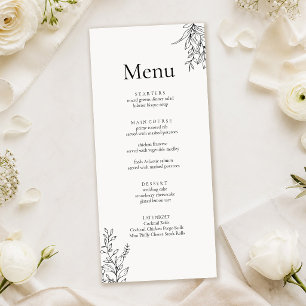 Menu de mariage en art linéaire minimaliste noir e