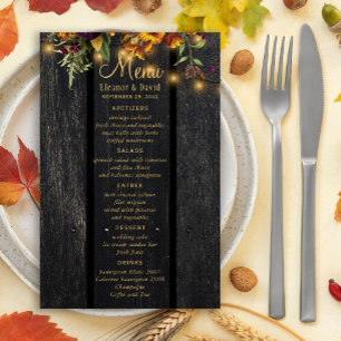 Menu de mariage en bois élégant chic floral rustiq