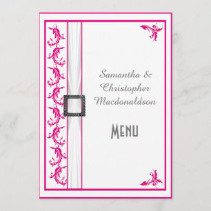 Menu de mariage en dentelle blanche rose fuchsia