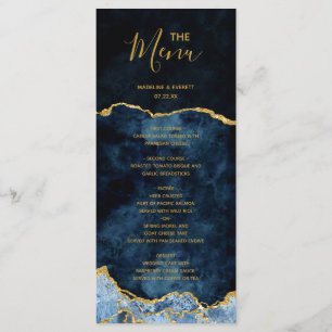 Menu de mariage en marbre d'agate bleu marine avec