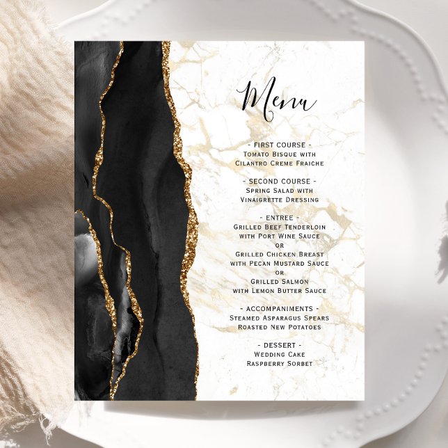 Menu de mariage en marbre d'agate noir or ornement (Créateur téléchargé)