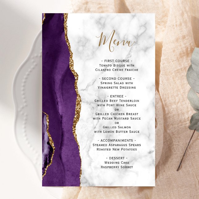 Menu de mariage en marbre violet de grand budget (Créateur téléchargé)