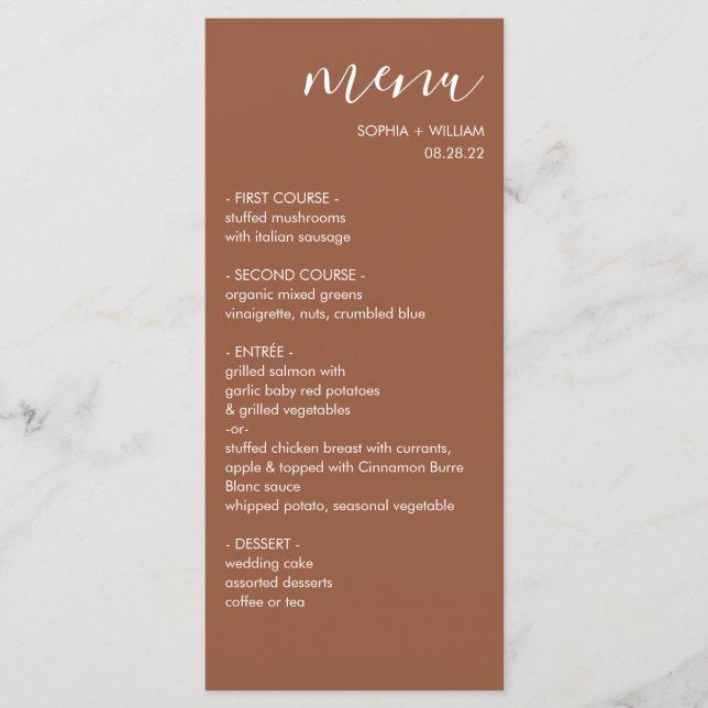 Menu de mariage en terre cuite Boho (Devant)