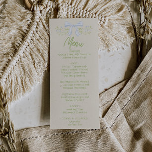 Menu de mariage estival floral avec un nœud bleu d