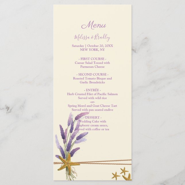 Menu de mariage étoile de mer assez simple (Devant)