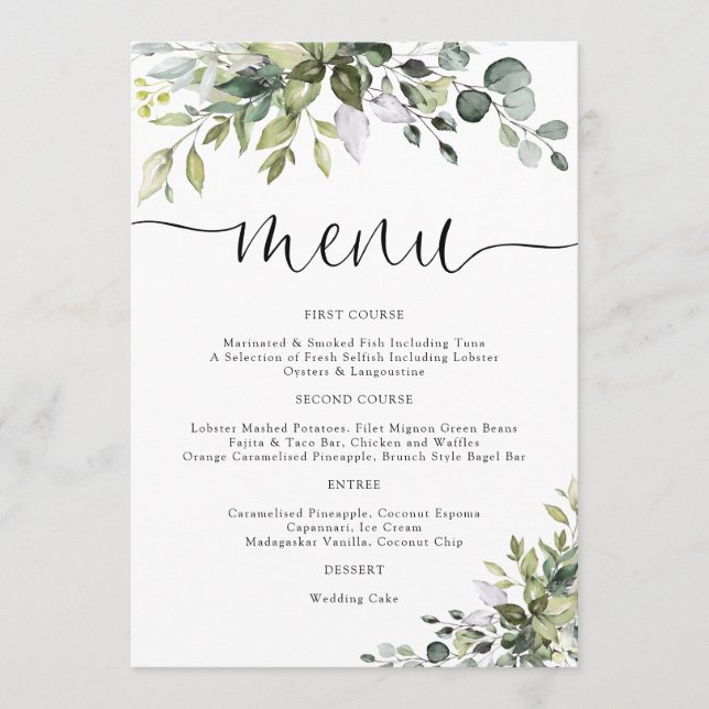 Menu de mariage Eucalyptus (Devant)