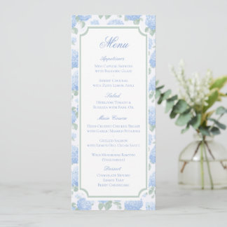 Menu de mariage floral aquarelle aux hortensias bl