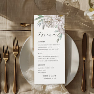 Menu de mariage floral beige et blanc cassé modern