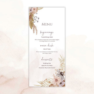 Menu de mariage floral bohème