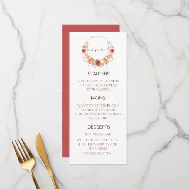 Menu de mariage floral citrouille automne (Devant/Arrière en situation)