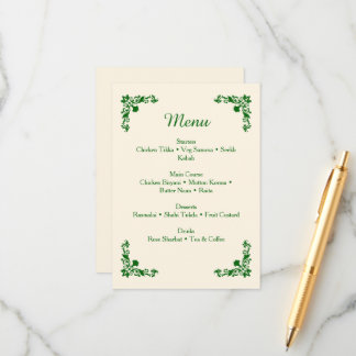 Menu de mariage floral élégant ivoire et émeraude