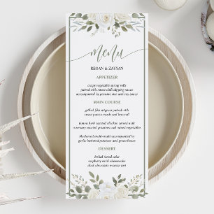 Menu de mariage floral élégant ivoire et sauge