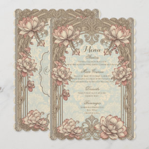 Menu de mariage floral élégant rose doré vintage