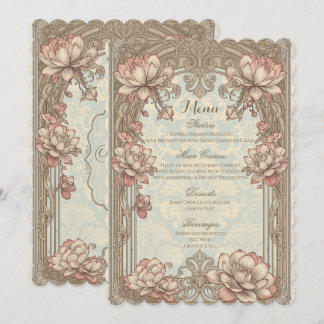 Menu de mariage floral élégant rose doré vintage