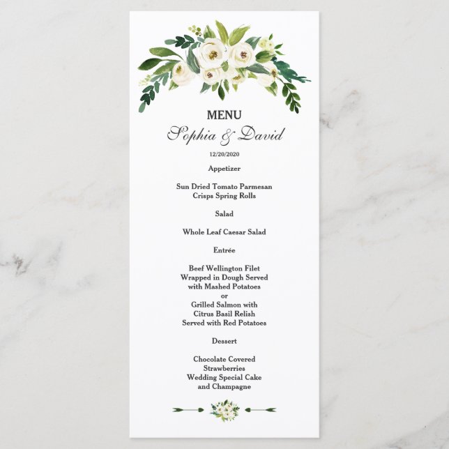 Menu de Mariage Floral Fleuri Blanc Moderne (Devant)