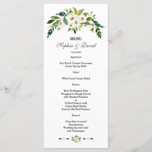 Menu de Mariage Floral Fleuri Blanc Moderne