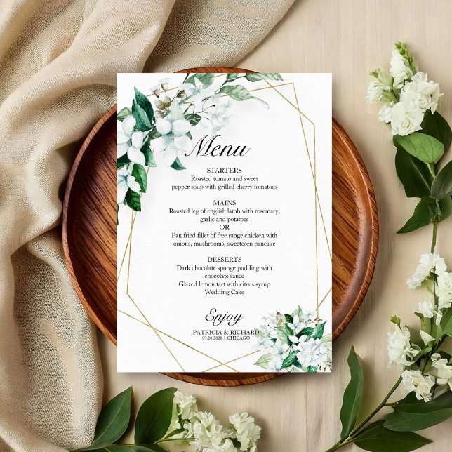 Menu de mariage floral géométrique élégant avec fe (Créateur téléchargé)