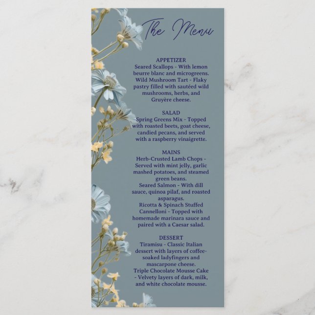 Menu de mariage floral, Menu minimaliste, Élégant  (Devant)