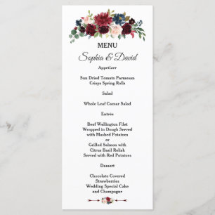 Menu de mariage floral Merlot Navy Blue Charmant