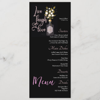 Menu de Mariage floral noir personnalisé avec devi