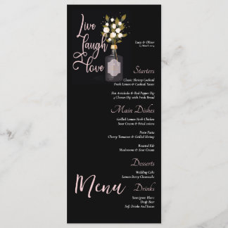 Menu de Mariage floral noir personnalisé avec devi