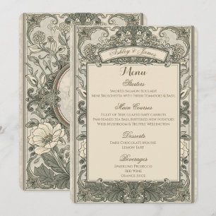 Menu de mariage floral or brun élégant vintage