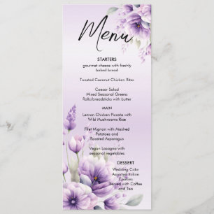 Menu de mariage floral pourpre aquarelle