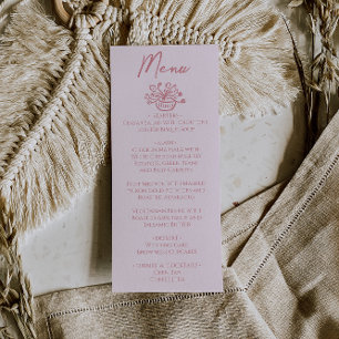 Menu de mariage floral rose dessiné à la main et c