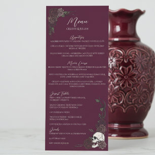 Menu de mariage floral sombre burgundy gothique