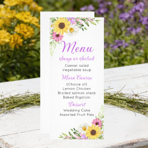 Menu de mariage floral tournesol marguerite fleur