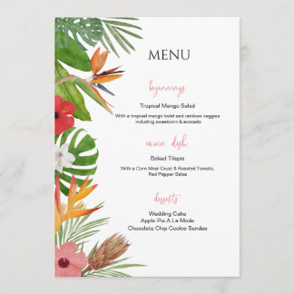 Menu de mariage floral tropical coloré