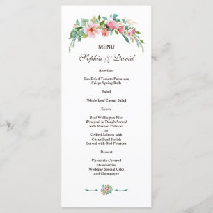 Menu de mariage floral tropical luau exotique