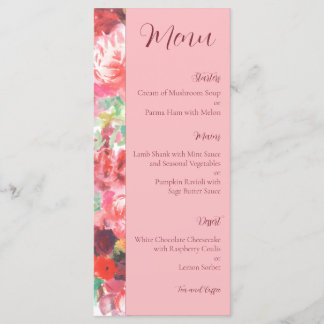 Menu de mariage floral vibrant rose poussiéreux