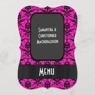 Menu de mariage formel damassé rose vif