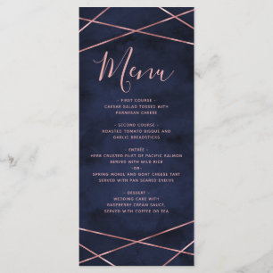 Menu de Mariage géométrique bleu marine et Rose or