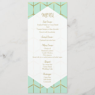 Menu de mariage géométrique or hexagonale vert men