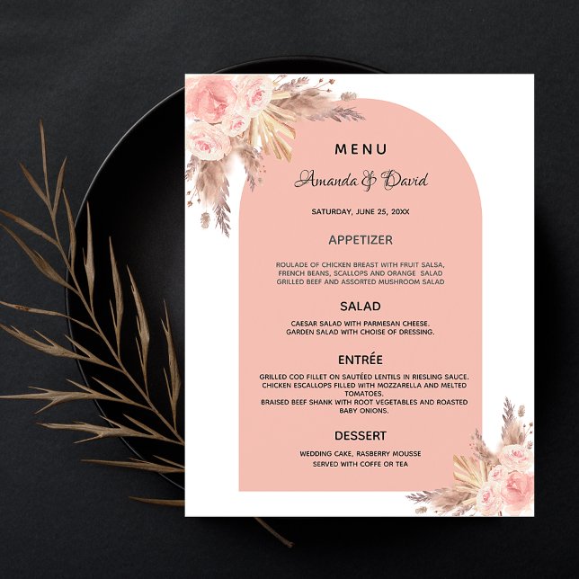 Menu de mariage herbe de pampa rose doré floral ro (Créateur téléchargé)