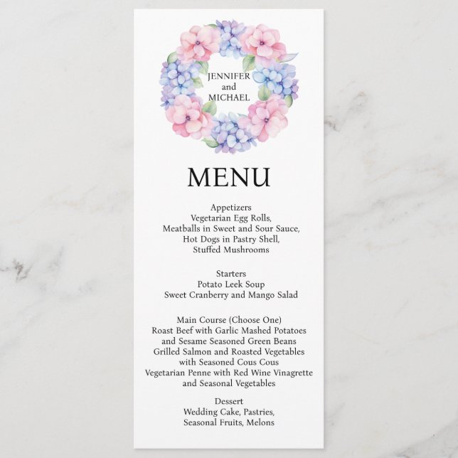 Menu de mariage Hydrangea Menu de mariage (Devant)