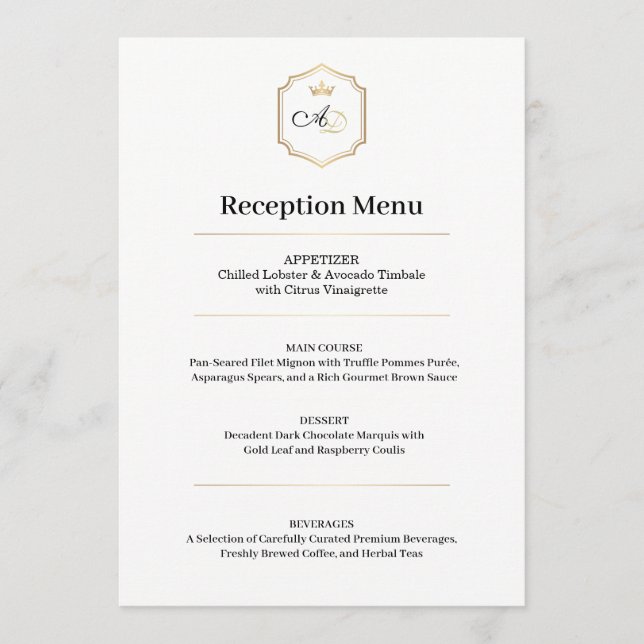 Menu de mariage Impérial Luxe – Style de réception (Devant)