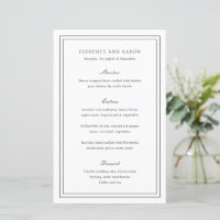 Menu de mariage intemporel noir et blanc tradition