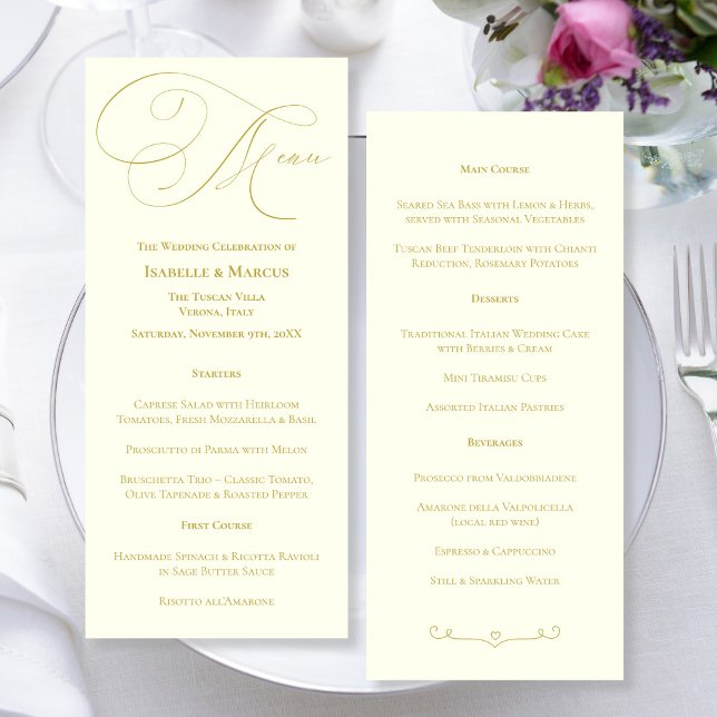 Menu de mariage Ivoire & Or (Ivory & Gold Wedding Menu)