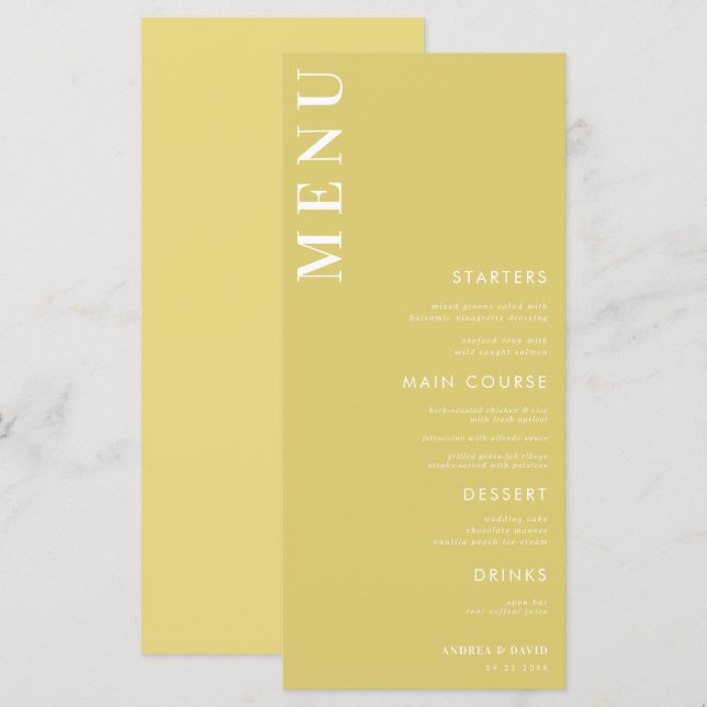 Menu de mariage jaune vert Citrus (Devant / Derrière)