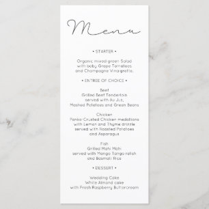 Menu de mariage - menu de Fête de la mariée -