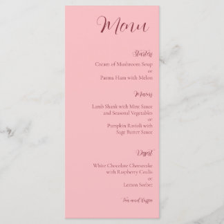 Menu de mariage minimal rose poussiéreux et bordea