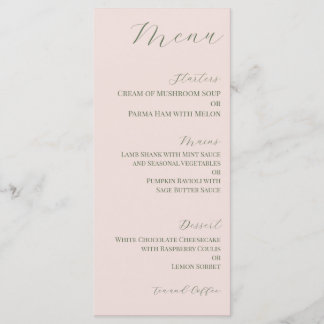 Menu de mariage minimal rose poussiéreux et vert o