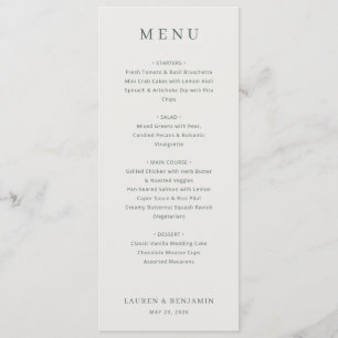 Menu de mariage minimaliste beige élégant