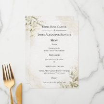 Menu de mariage minimaliste élégant
