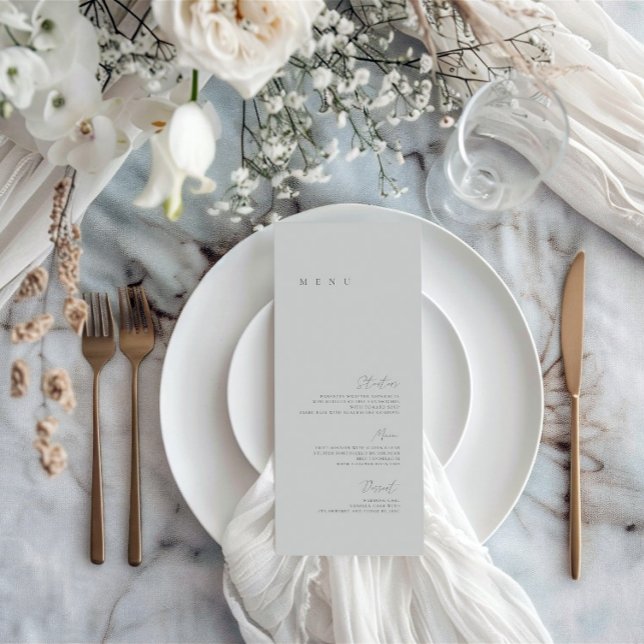 Menu de mariage minimaliste élégant bleu poussiére (Dusty Blue Elegant Minimalist Wedding Flat Menu)