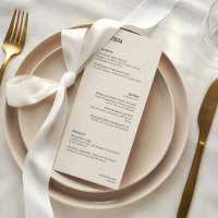 Menu de mariage minimaliste en ivoire pour dîner d