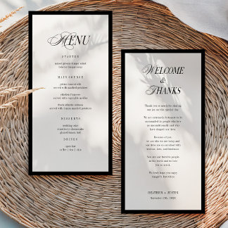 Menu de mariage minimaliste et note de remerciemen